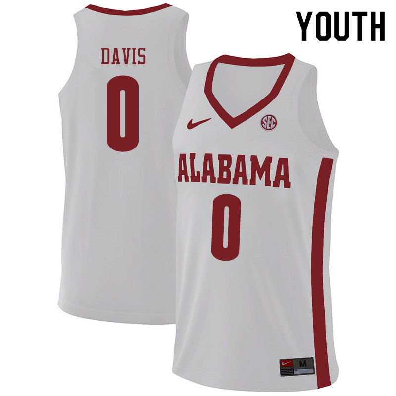 Youth #0 Javian Davis Alabama Crimson Tide College Basketball Jerseys Sale-White